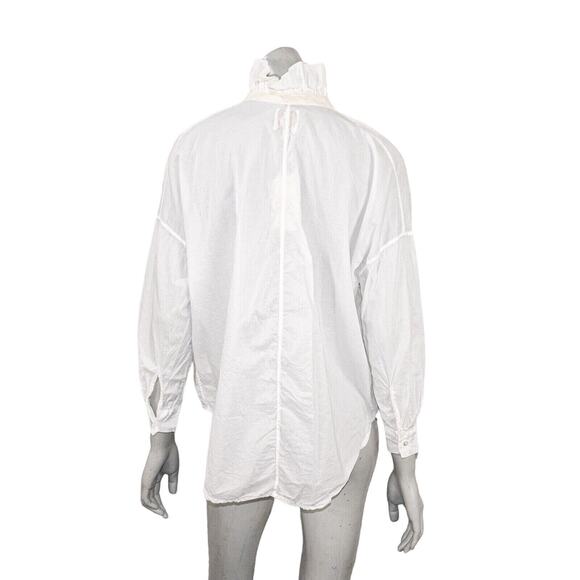 A SHIRT THING Penelope Cabo Shirt ruffle neck in white iceberg Women's Sz P S - Picture 3 of 11